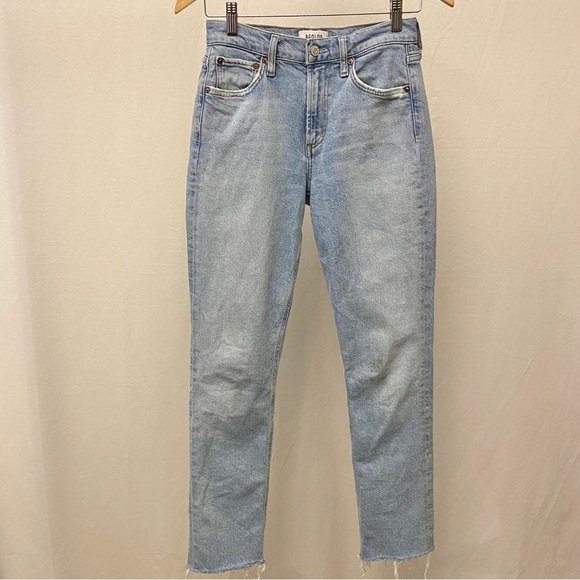 AGOLDE Lyle Sz 24 Midrise Fray Hem Ankle Jeans Women’s Stretch Light Raw Hem - Picture 11 of 13